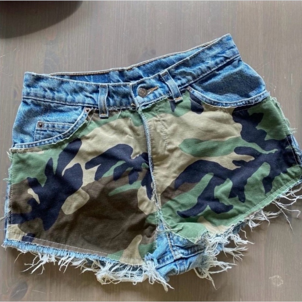 Levi's Camo Distressed Denim Shorts